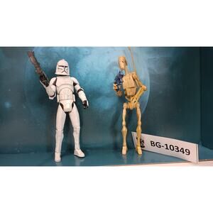 Star Wars Clone Wars 2008 Clone Trooper #05 & Battle Droid #07 Action Figure Lot